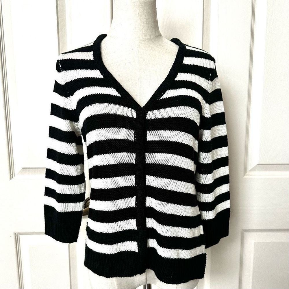 NY Collection black and white striped cardigsn